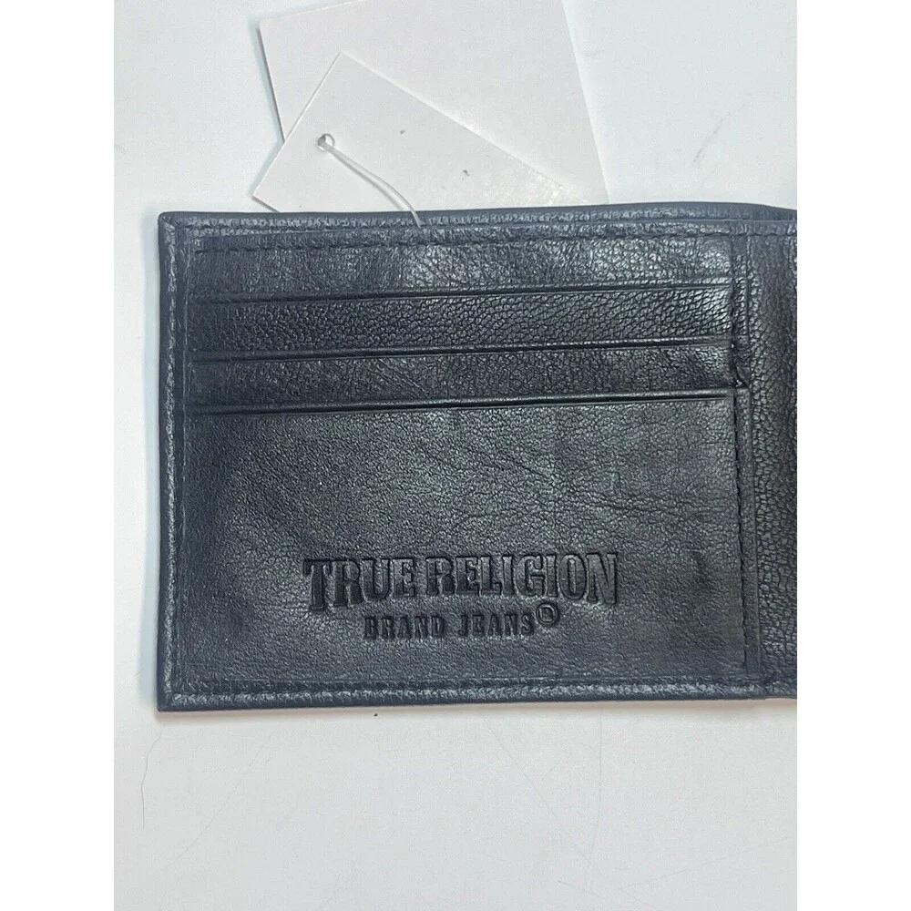True Religion Black Leather Trifold Wallet New